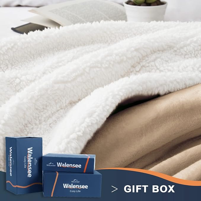 Walensee Sherpa Fleece Blanket (Queen Size 90”x90” Taupe tan) Plush Throw Fuzzy Super Soft Reversible Microfiber Flannel Blankets for Couch, Bed, Sofa Ultra Luxurious Warm and Cozy for All Seasons