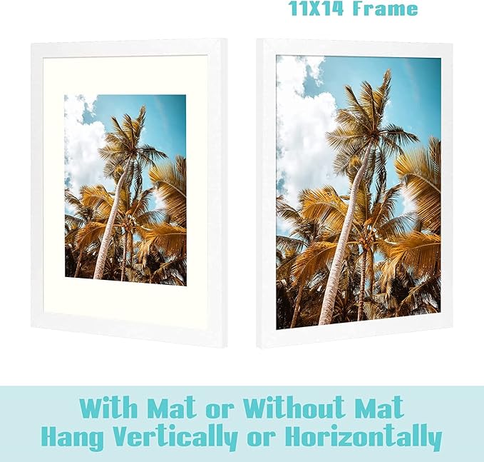 Frametory 6 Pack 11x14 White Picture Frame with Glass Ivory Mat for 8x10