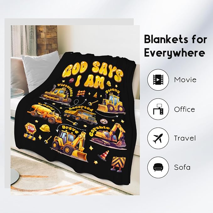 Truck Blanket for Boys, Car Blanket Gifts for Toddler Boys, Boys Throw Blanket for Son, Excavator Kids Blanket Inspirational Gifts, Fleece Warm Cozy Throw Blanket for Couch Chair, 40"x50"