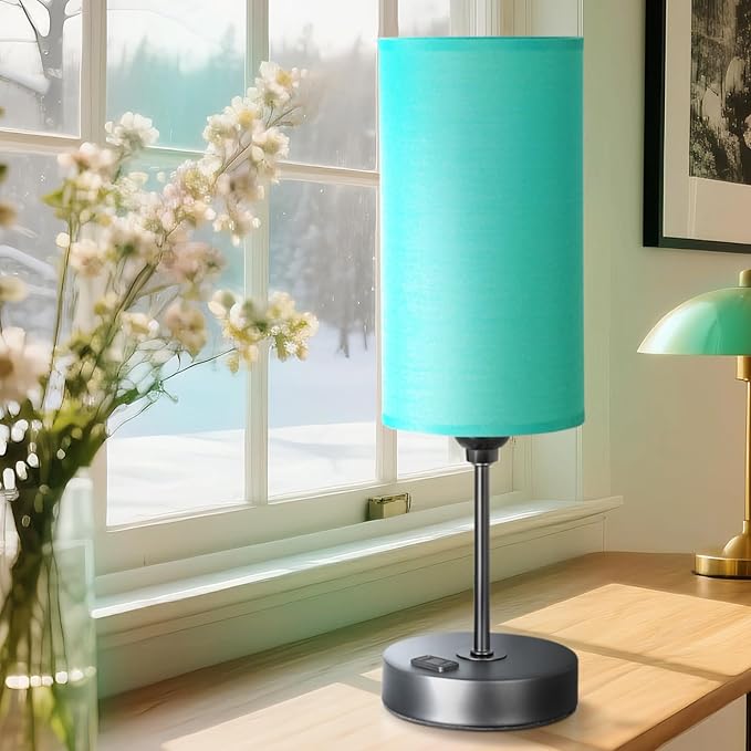 Table Lamp with USB Port - Teal Desk Lamp, Green Touch Lamp, Bedside Lamps, 3 Way Dimmable Small Lamps for Bedroom, Nightstand, Nursery, Dorm, Home, Office, Black Base+ Green Lampshade