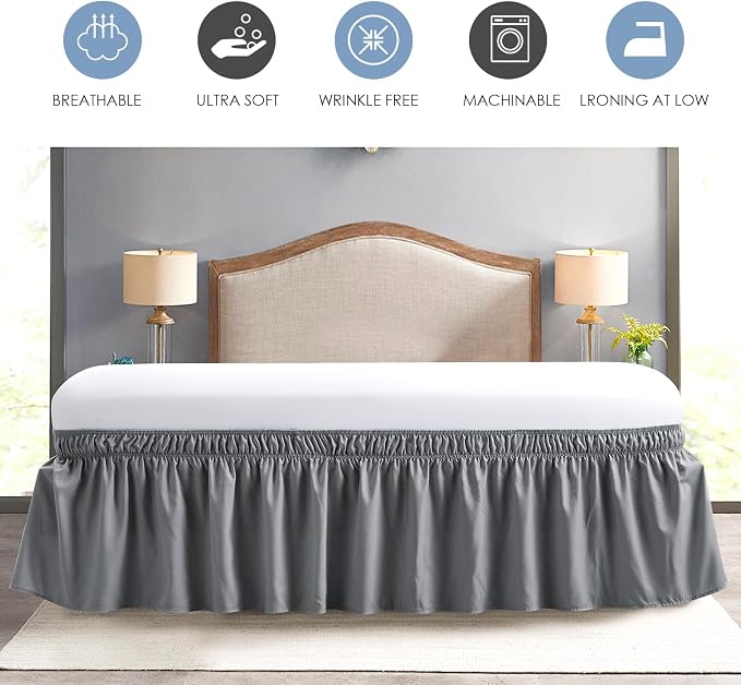 FreshCulture Twin Bed Skirt, Elastic Wrap Around Bed Skirt Twin Size, Bed Skirts for Adjustable Bed, Easy Fit with 22 Inch Drop Length, Hotel Quality Dust Ruffle for Twin Bed (Dark Grey)