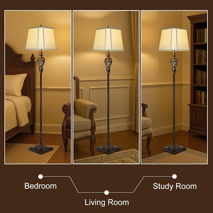 Vintage Floor Lamp with Night Light for Bedroom, Dark Brown Finish