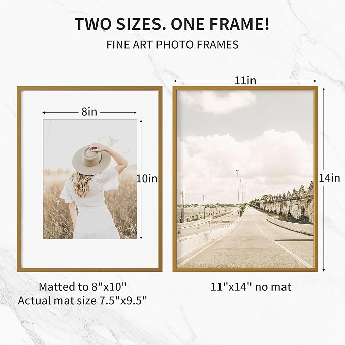 Fun Memories 11x14 Metal Picture Frame- 11x14 Aluminum Photo Frames with 8x10 Mat, High-Definition Plexiglass Front, and Hanging Hardware - Ideal for Wall or Tabletop Display (Bronze, Pack of 1)