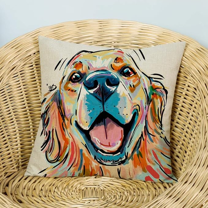 Golden Retriever Throw Pillow Cover 18x18 Inch,Gifts for Dog Lovers Women, Unique Home Decor Gifts for Dog Owners & Art Lovers