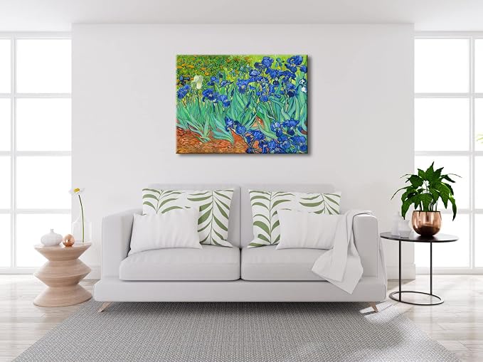 Wieco Art Irises Canvas Print Wall Art by Van Gogh Famous Flowers Oil Paintings Reproduction Large Gallery Wrapped Floral Pictures Flowers Giclee Artwork for Dining Room Home Office Decorations