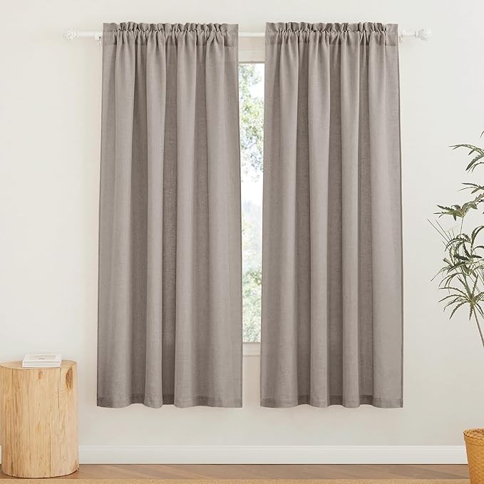 RYB HOME Linen Semi Sheer Curtains for Living Room, Light Filtering Half Privacy Window Curtains & Drapes for Bedroom, 2 Panels, Birch Brown, 52" W x 72" L