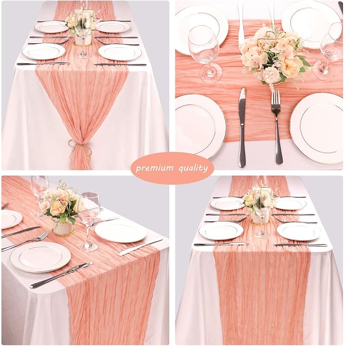 12 Pack Cheesecloth Table Runner 35x72 Inch Boho Gauze Table Runner Rustic Cheese Cloth Long Romantic Table Runners for Wedding Bridal Shower Birthday Party Table Decor (Peach Coral)