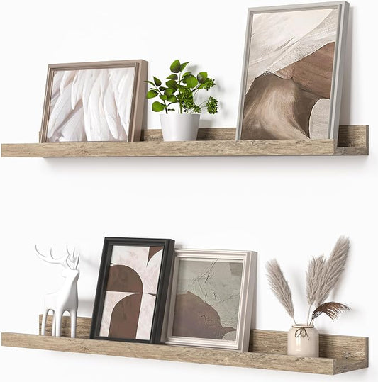 Heimlove Picture Ledge Shelf, Floating Shelves Set of 2, 27.56Inches Picture Shelf for Wall with Ledge, Kids Bookshelf Wall Mounted for Living Room Bedroom Decor Books Photo Frames - Gray