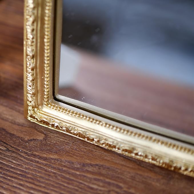 Small Decorative Arched Mirror, Gold Resin Frame, 6.8 x 10 inches, Wall Mounted or Tabletop (Gold, 6.8 X 10 inches)