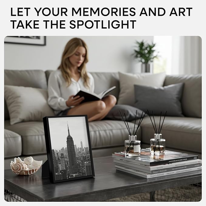 Homeforia 9x11 Black Picture Frame, High-End Metal, 6x8 Mat, Glass