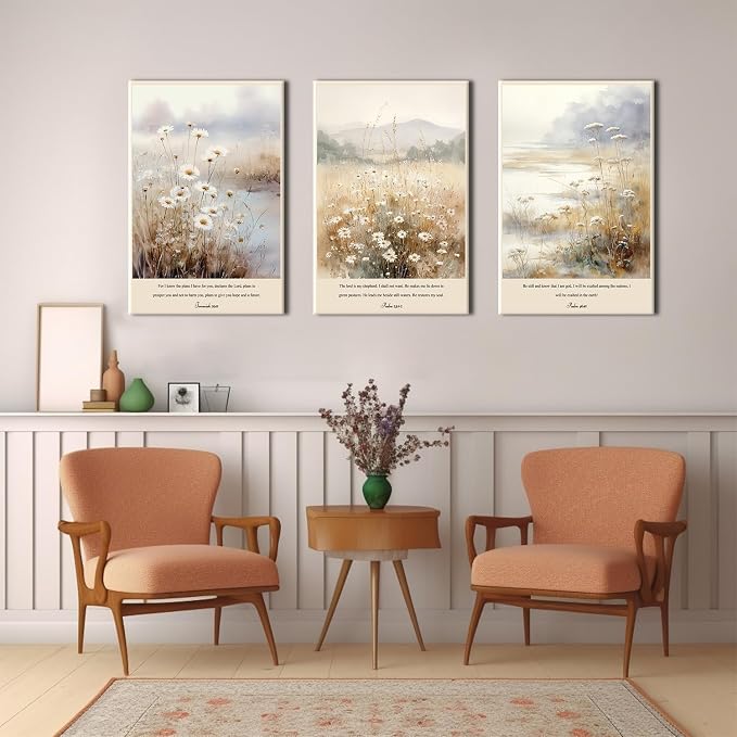 Bible Verse Wall Art Isaiah Religious Faith Art Poster Prints for Living Room Framed Christian Floral Scripture Paintings Wildflower Meadow Bible Verse Posters for Home Decorations 24x36 3Pcs