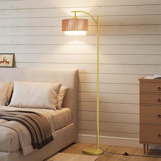 SUNMORY Arc Floor Lamps for Living Room, Rattan Standing lamp with 12W Bulb