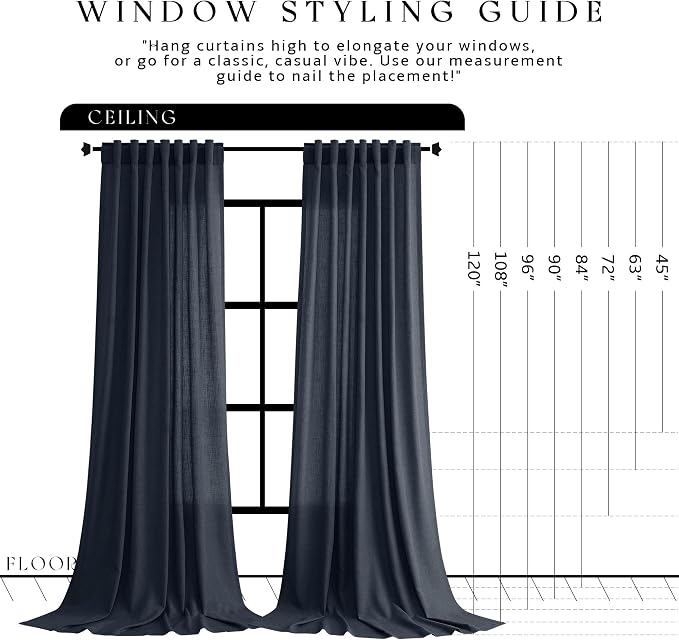 Jowels Retro Blue Linen Curtains 84 Inch Long 2 Panels for Living Room | Light Filtering Semi Sheer Curtain, Back Tab Pocket Pleated Look, Boho Farmhouse Textured Privacy Drapes for Bedroom Window