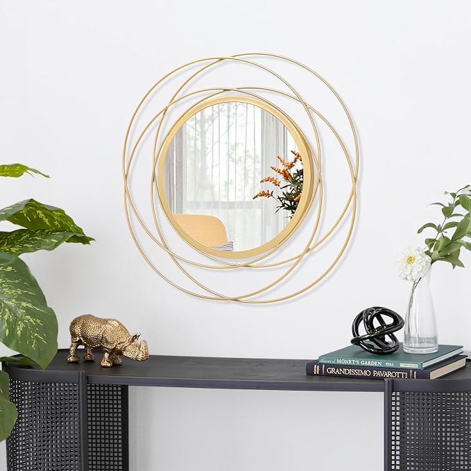 Large Round Mirror with Iron Metal Wire Frame Wall-Mounted Mirror for Home Decorative Living Room Bedroom Bathroom Entryway 16” x 16”