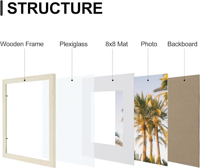 Vittanly 12x12 Picture Frames Set of 9 for Wall Mounting, Cornsilk | Display Pictures 8x8 with Mat or 12x12 without Mat for Wall Mounting, Square Photo Frames for Home Decor, Engineered Wood