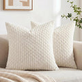 Fancy Homi 2 Packs Cream Decorative Throw Pillow Covers 22x22 Inch for Couch Bed Sofa, Modern Farmhouse Boho Home Decor, Soft Cute Plush Corduroy Cushion Case 55x55 CM