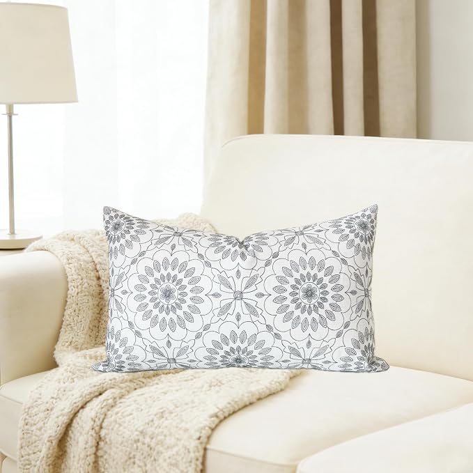 Slow Cow Linen Embroidery Decorative Lumbar Throw Pillow Cover Rectangular Pillow Cover Cushion Cover 12 x 20 Inches Dark Gray Grey