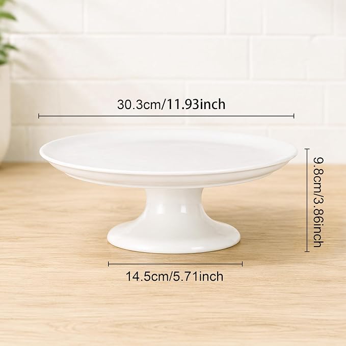 Bone China Cake Stand Chic, 12 inch Ceramic Round Cake Stand for Cupcake, Cake Plate Pedestal for Dessert Table, Food Display Risers Serving Tray Fruit Platter for Decor, Wedding, Restaurant, Party
