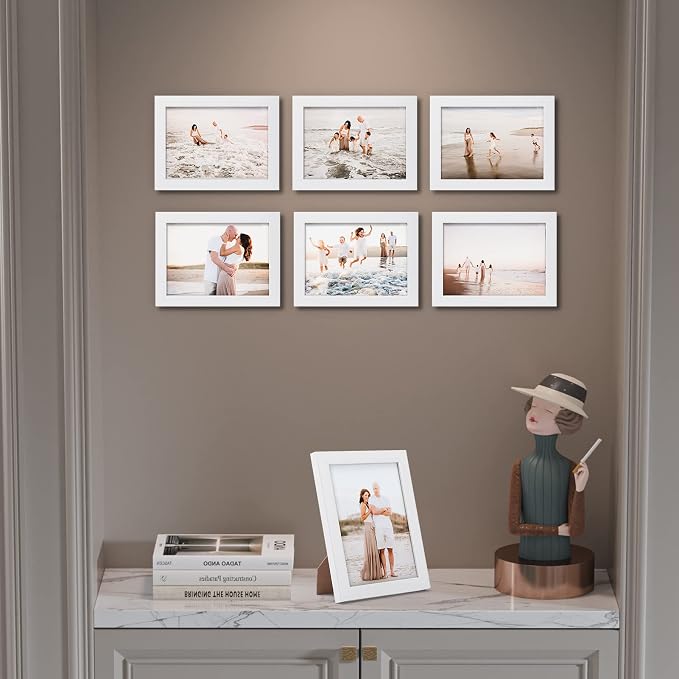 Giftgarden White 5x7 Picture Frame 7 Pack, Modern White Woodgrain 5 by 7 Photo Frames for Wall or Tabletop Display