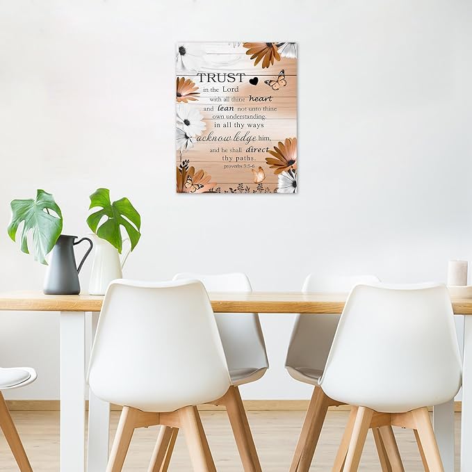 LB Bible Verse Wall Art for Bathroom Orange Daisy Flower and Butterfly Canvas Wall Art Wall Paintings Home Decor Vintage Grey Wall Pictures for Living Room Bedroom Office Ready To Hang, 8x10 Inch