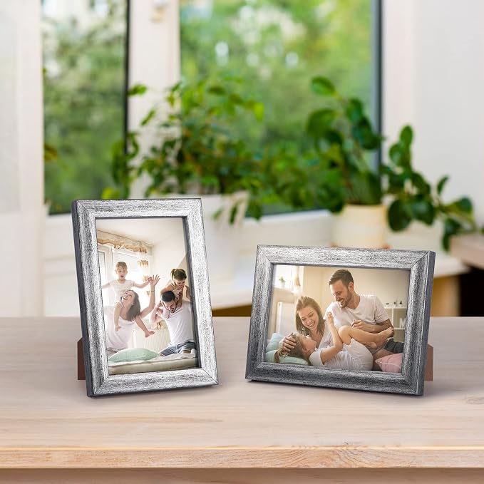 Giftgarden 4x6 Picture Frame Antique Silver 7 Pack, 4” by 6” Distressed Silver Photo Frames Rustic for Wall or Tabletop