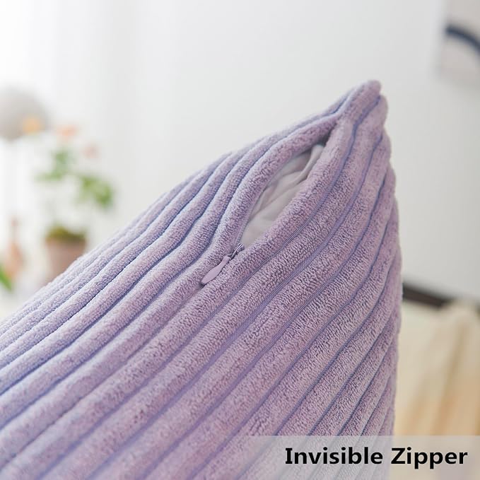 Home Brilliant Light Purple Pillow Covers Supersoft Velvet Corduroy Striped Throw Pillow Covers Couch 2 Pieces Accent Pillow Cases for Bedroom, 55cm, 22 x 22 Inch, Lavender