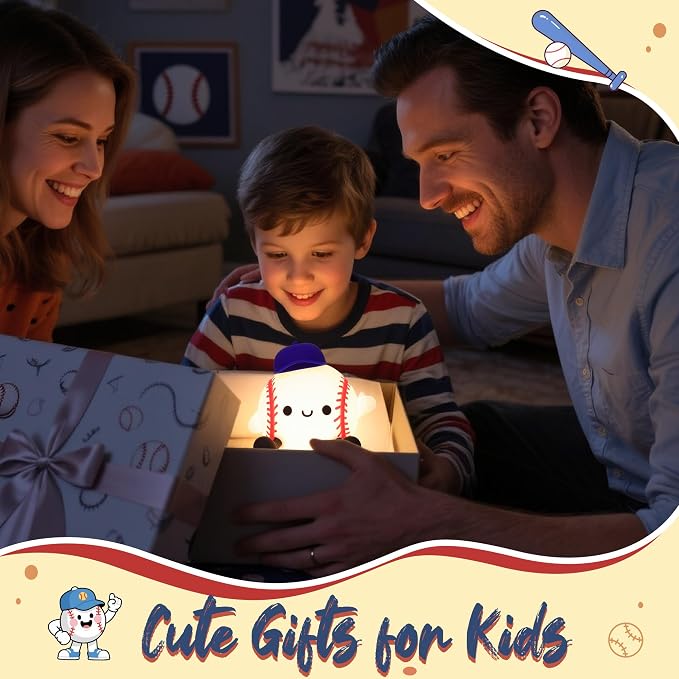 Attivolife Baseball Night Light, Baseball Gifts for Boys, Soft Silicone Nursery Bedroom Bedside Decor Dimmable Rechargeable LED Touch Lamp, Baby Kid Teen Sport Lover Athlete Christmas Birthday Gifts