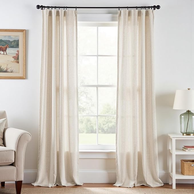 jinchan Linen Curtains Light Filtering Back Tab 38x108 Inch 4 Panels Beige | Semi Sheer Curtains 108 inch length for Bedroom Living Room, Modern Farmhouse Drapes with Rod Pocket, Natural Boho Curtains