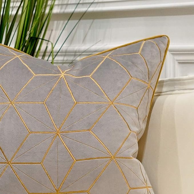 Avigers Throw Pillow Cover 18 x 18 Inch, Grey Gold, Velvet, Hidden Zipper