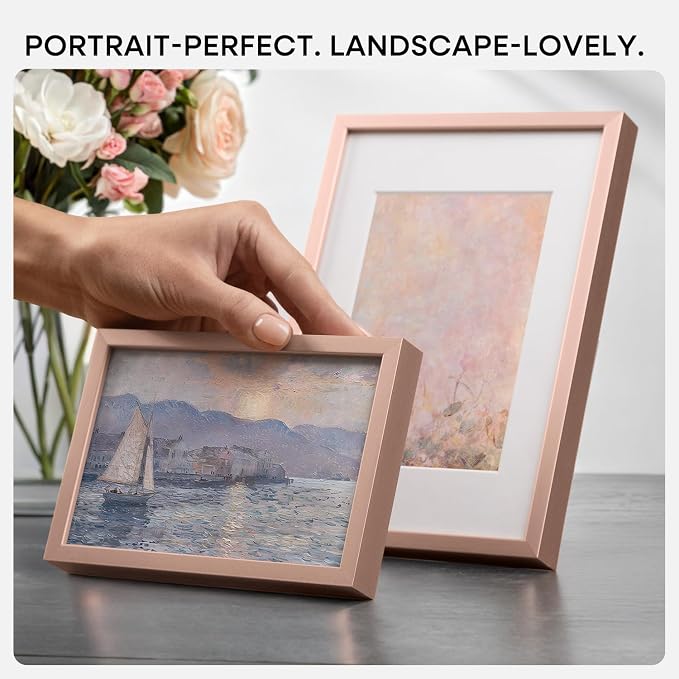 Homeforia 8x11 Rose Picture Frame, High-End Metal, 6x9 Mat, Glass