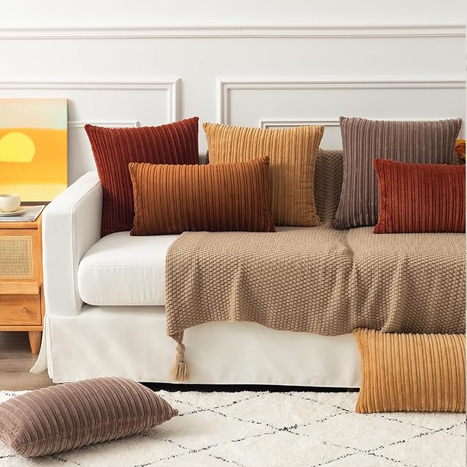 Kevin Textile Striped Corduroy 12”x20” Pillow Covers 2 Pack, Brown