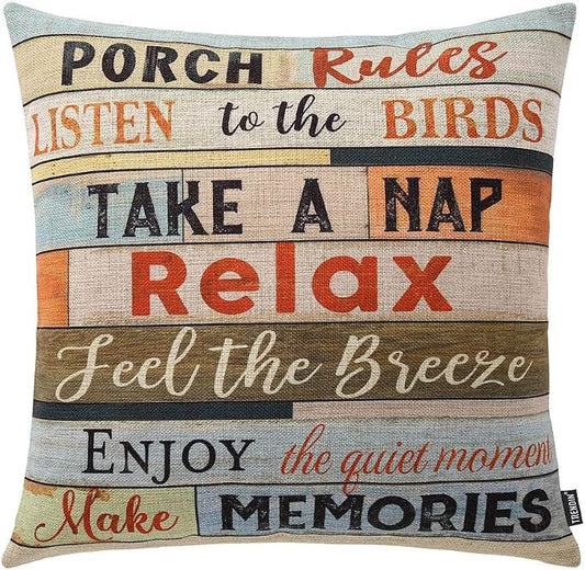 TRENDIN Square Pillow Cover - 18 X 18 Inch Decorative Throw Pillowcase, Porch Rules PL240TR