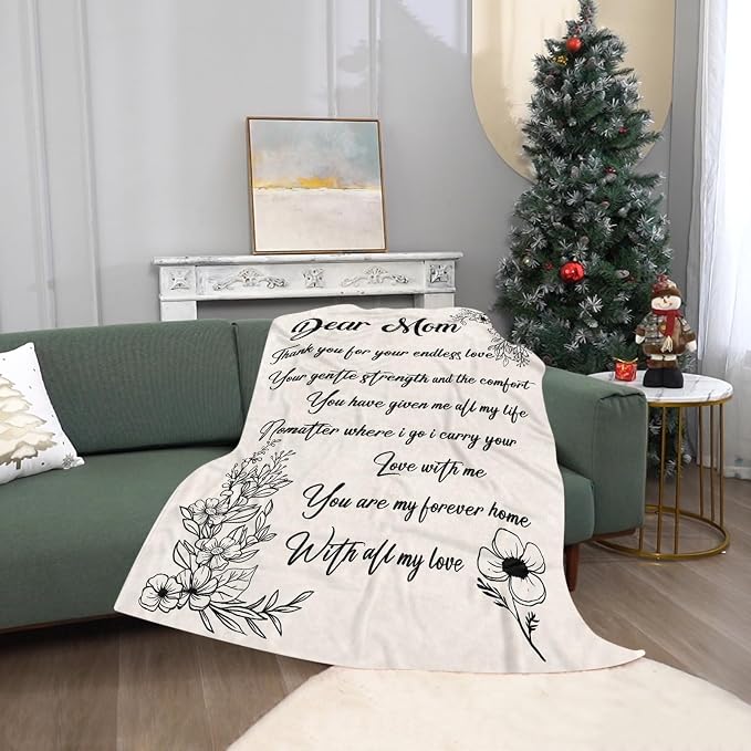 TURMTF Soft Fleece Blanket, Dear Mom Gratitude Quote Floral, 55"x70" | Cozy Warm Throw, For Sofa Bed Couch, Thoughtful Gifts for Mom, Mother's Day Valentines Day Birthday Christmas