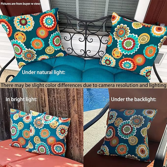 Magpie Fabrics Pack of 2 Outdoor Waterproof Throw Pillow Covers 18 x 18 Inch, Christmas Decorative Cushion Sham Pillowcase Shell for Garden Patio Tent Balcony Couch Sofa(Floral Green)