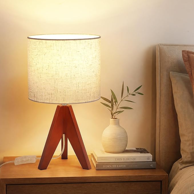 Siljoy 14.2'' Tripod Table Lamp, Small Bedside Nightstand Lamp, E26 Base