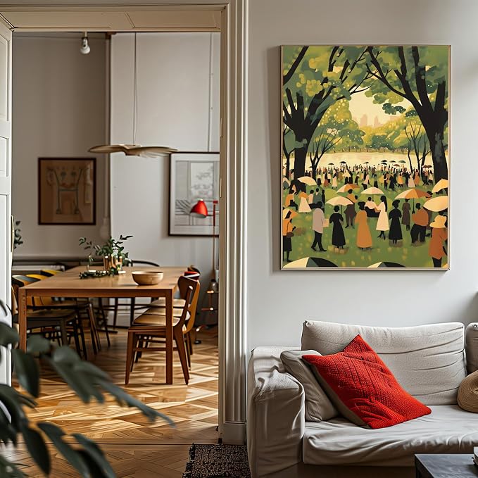 African American Poster Modern Folk Landscape Wall Decor 16x24Inch Unframed | Black People Poster Black People Party Art Joyful Lakeside Community Gathering Wall Art for Living Room Bedroom Gallery Home