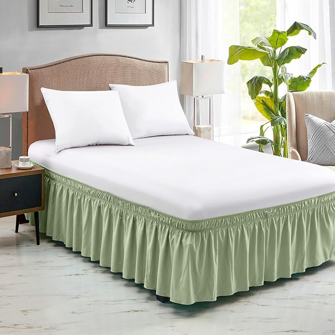 FreshCulture Elastic Bed Skirt - Full Size, 18-Inch Drop, Hotel Quality Dust Ruffle (Sage Green)