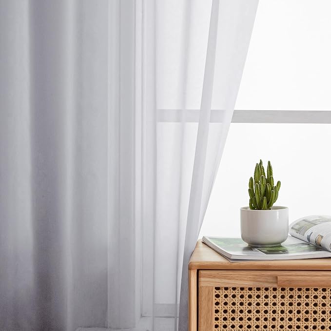 Simplebrand Light Grey Sheer Curtains 84 Inches Long, Light Filtering Rod Pocket Solid Color Window Sheer Curtain Panels, Elegant Curtains & Drapes for Living Room, Bedroom 2 Panels (42" W x 84" L)