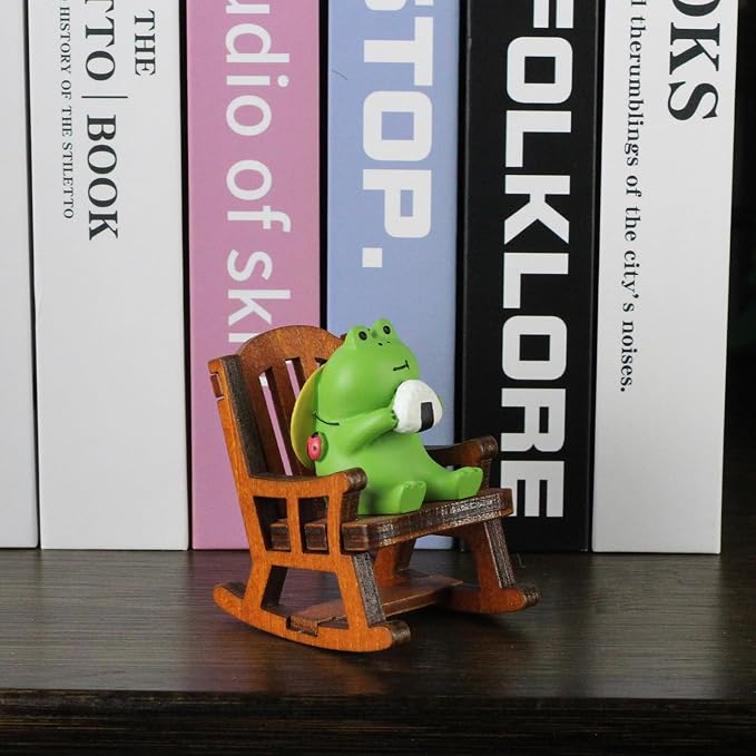 Refintural Miniature Frog Figurines Statue - Cute Frog Sculpture for Outdoor Fairy Garden and Desk Decorations - Adorable Frog Figurine Statue Decor for Plant Shelf Desk Office Bedroom(Chair)