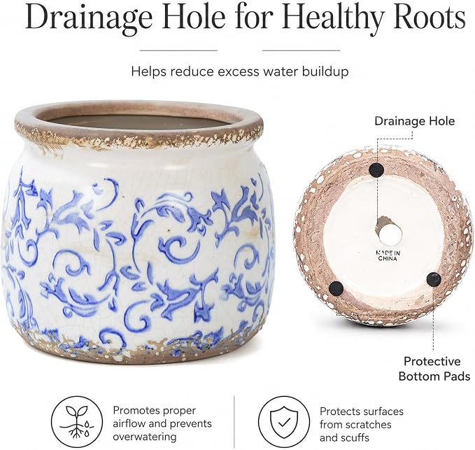 Dosayes Vintage Blue Ceramic Flower Pot
