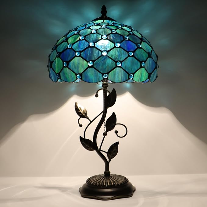 Tiffany Table Lamp Stained Glass Bedside Reading Light W12H19 inch