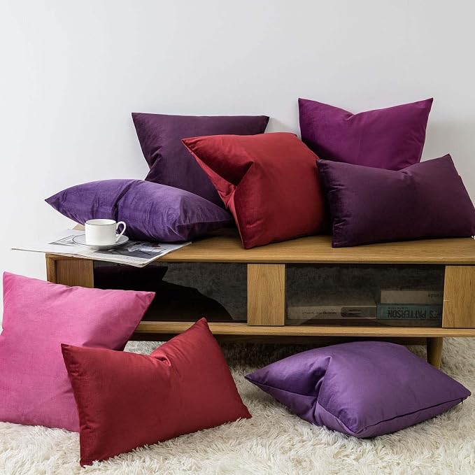 Velvet Throw Pillow Covers 18x18 for Couch Bed Sofa,Eggplant Purple