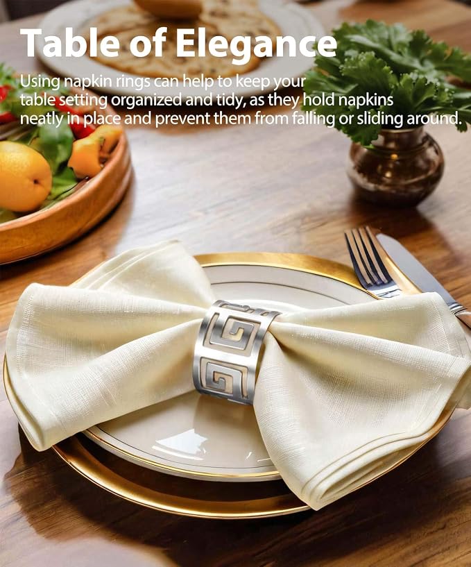 Hollow Out Design Napkin Rings Holder, Silver, Set of 12 | Luxurious Hollow Out Design, Exceptional Craftsmanship, For Wedding Dinning Birthday Parties