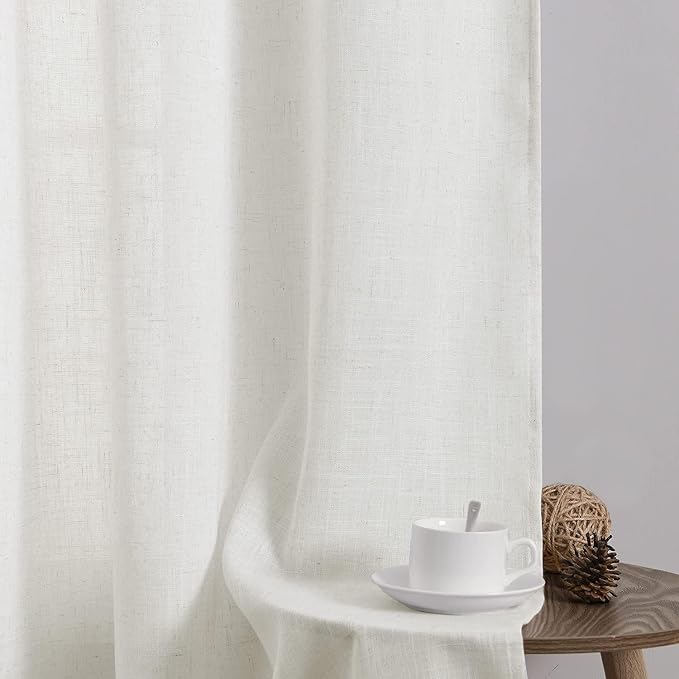 Linen Kitchen Curtains Tier 30 Inch Long for Cafe Rod Pocket Natural Cream Semi Sheer Curtain 2 Panel Light Filtering Half Window Drapes for Bathroom Basement Camper RV Beige Ivory 30x30