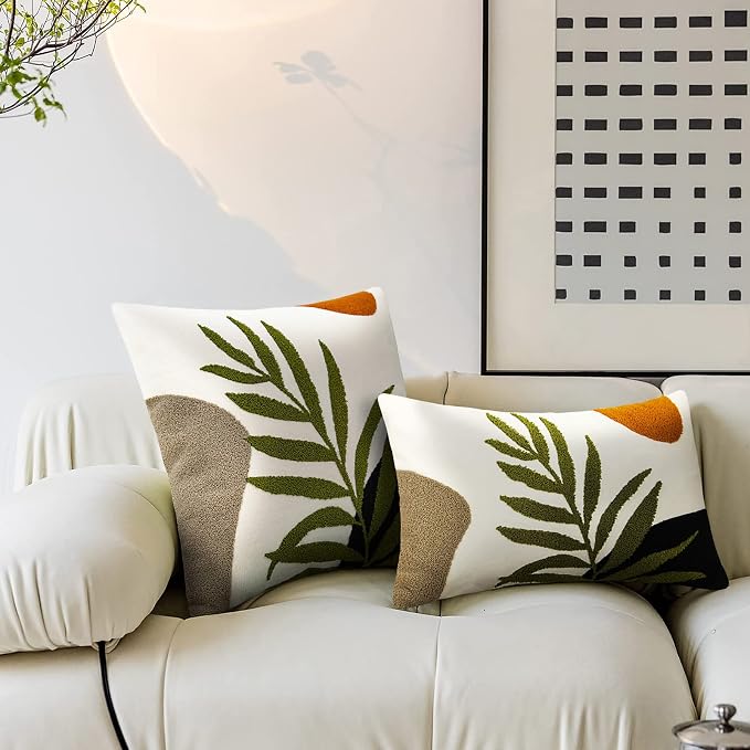 Merrycolor Boho Pillow Covers 20x20 Tufted Mid Century Modern Throw Pillow Covers Abstract Leaf Pillow Cover Bohemian Aesthetic Boho Pillows Decorative large Pillows for Couch Bed Sofa Living Room 1PC