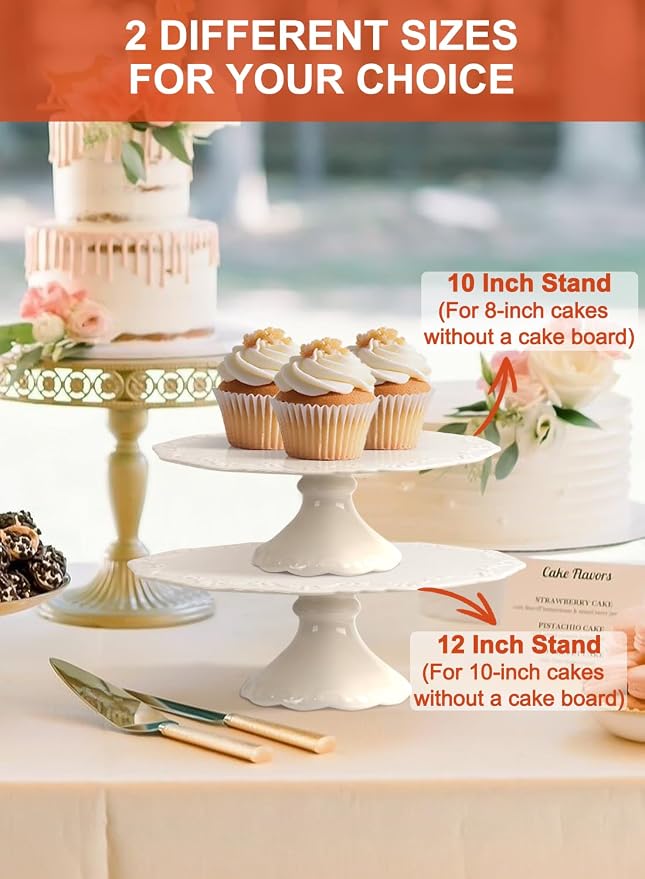 10" White Cake Stand for 8" Cake, Porcelain Cake Plate, Cake Pedestal Stand, Round Dessert Stand, Wedding Cake Stand for Party, Birthday, Baby Shower, Christmas, Mother's Day, Home Decorating Cake Display Stand