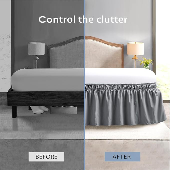 FreshCulture King Bed Skirt, Dust Ruffle for King Size Bed, Easy Fit with 15-Inch Tailored Drop, Elastic Wrap Around Bed Skirt King Size, Hotel Quality Bed Skirts for Adjustable Bed (Dark Grey)