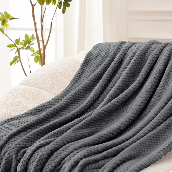 Exclusivo Mezcla Soft Waffle Fleece Bed Blanket Twin Size, Gray | Lightweight Plush Blanket for Bed, Couch, Sofa, Cozy Fluffy Design for Bedroom, Guest Room, All Season, 60x80 Inches
