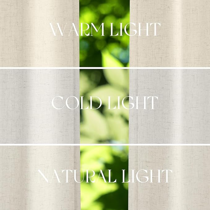 Jowels Warm Beige Linen Curtains 102 Inch Long 2 Panels for Living Room | Light Filtering Semi Sheer Curtain, Back Tab Pocket Pleated Look, Boho Farmhouse Textured Privacy Drapes for Bedroom Window