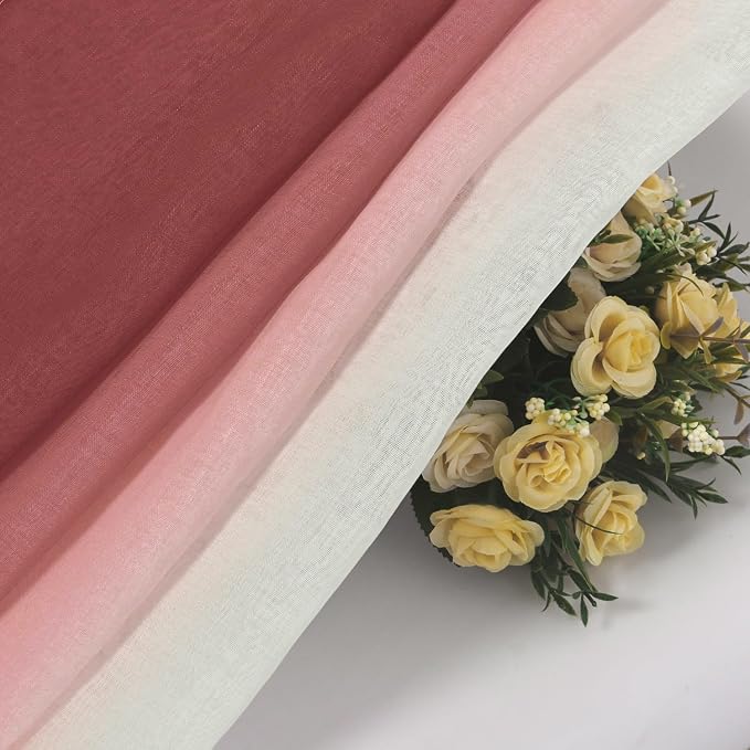 DWCN Ombre Sheer Curtains - Faux Linen Semi Voile Grommet Top Gradient Curtains for Bedroom and Living Room, Set of 2 Window Curtain Panels, 52 x 54 Inch Length, Burgundy